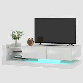 Ecooso - TV Console with Storage Cabinets, Full RGB Color 31 Modes Changing Lights Remote RGB LED TV Stand,for 75 inches TV - White