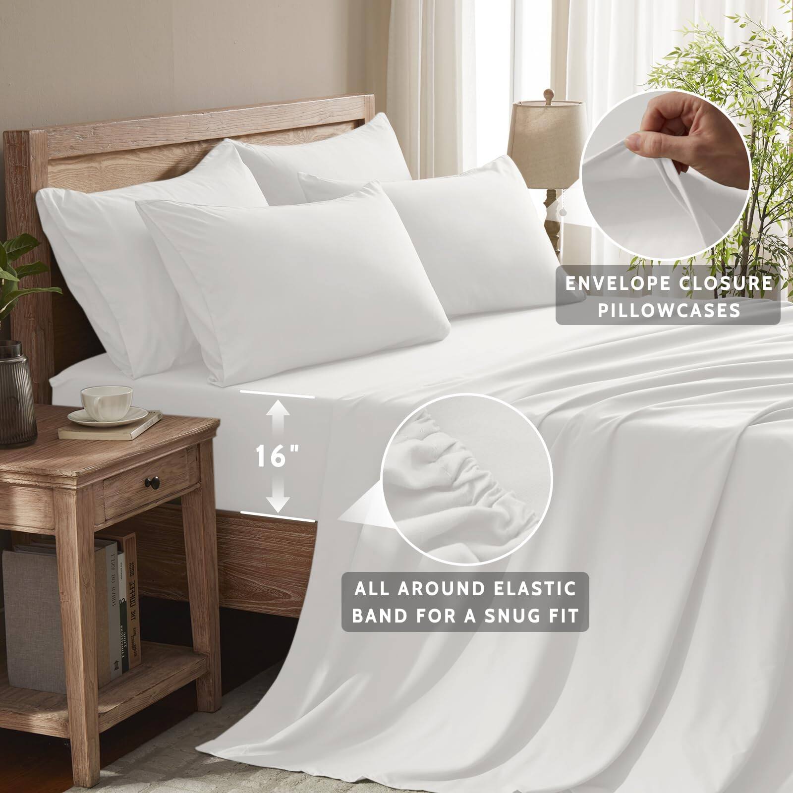 ENVELOPE CLOSURE PILLOWCASES  
16"  
ALL AROUND ELASTIC BAND FOR A SNUG FIT