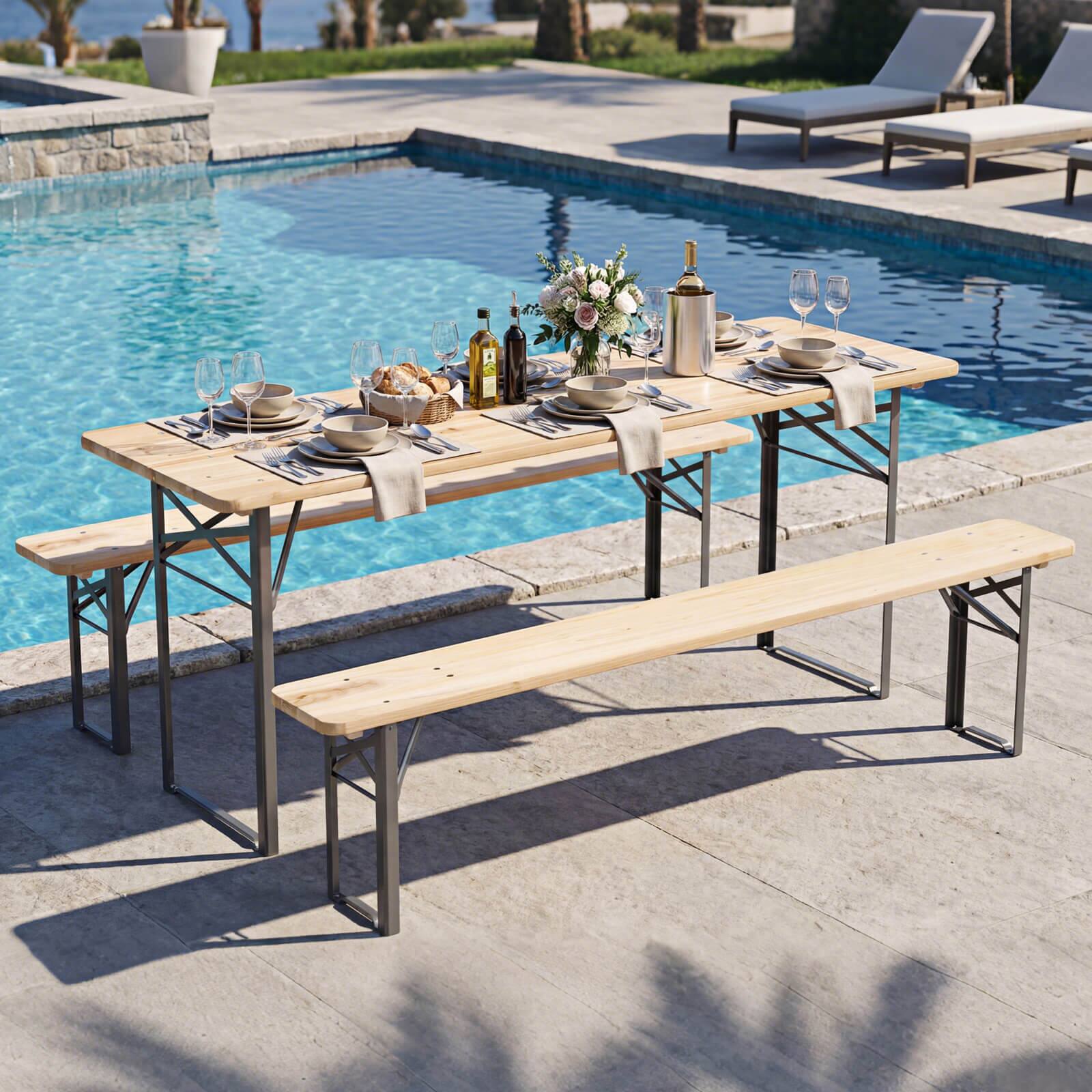 Alt View 3. Costway - Costway 70" 3-Piece Folding Picnic Table with Benches for 6,Fir Wood&Metal Frame for Patio - Natural,Black.