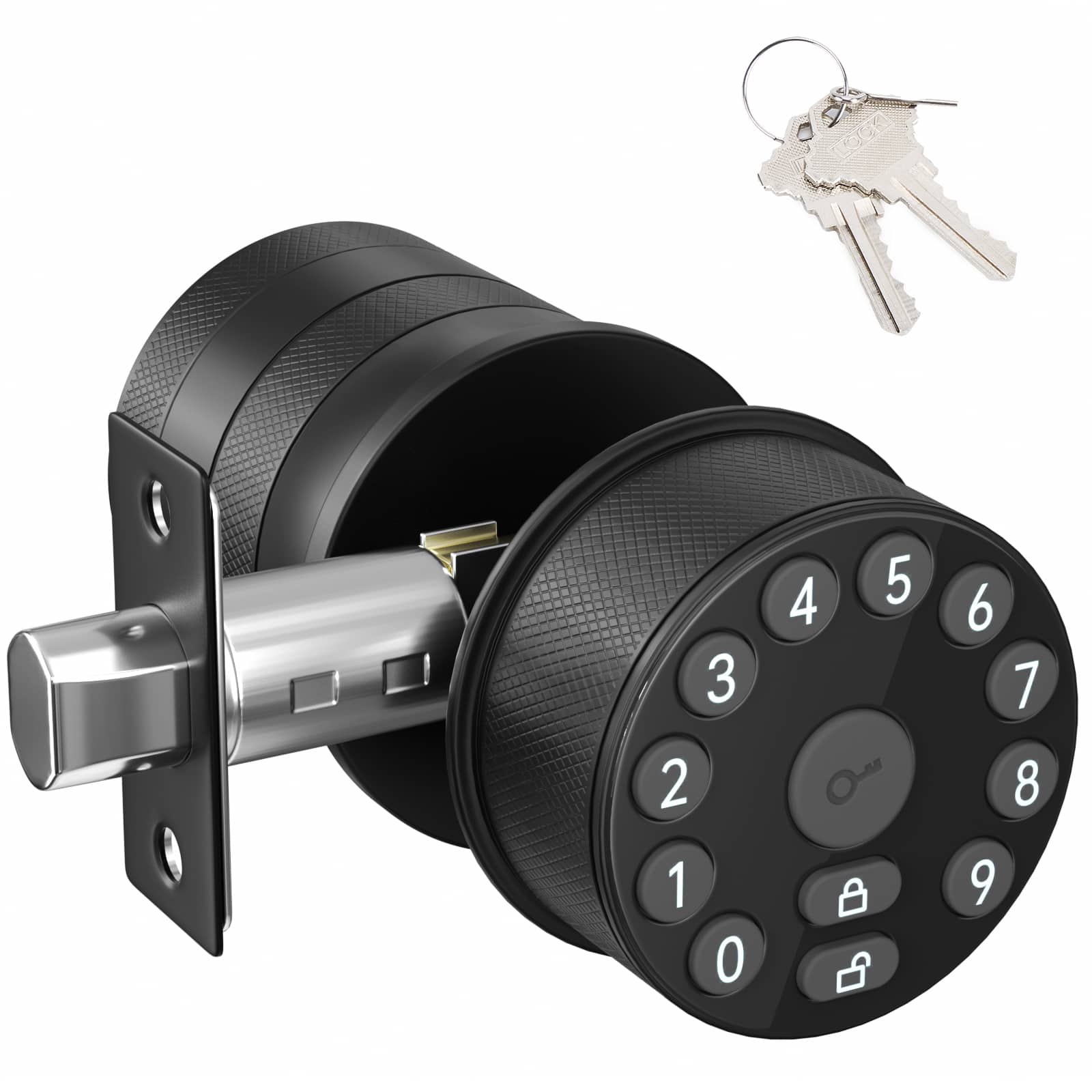 Fitnate - Keypad Door Knob Lock Electronic Door Handle with Keypad and Key, Automatic Locking - Black