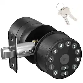 Fitnate - Keypad Door Knob Lock Electronic Door Handle with Keypad and Key, Automatic Locking - Black