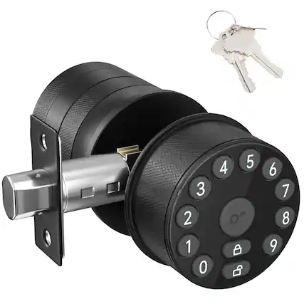Front. Fitnate - Keypad Door Knob Lock Electronic Door Handle with Keypad and Key, Automatic Locking - Black.
