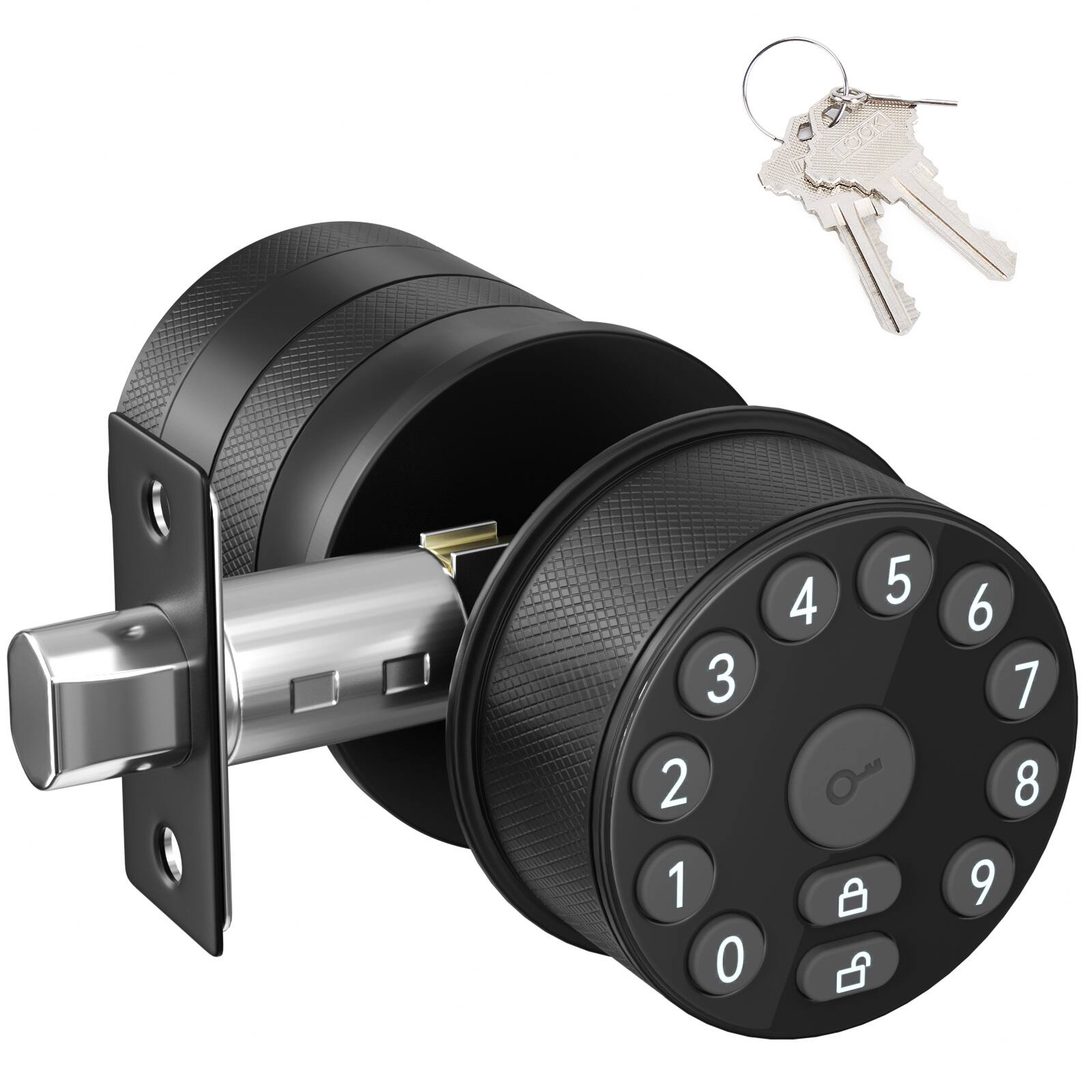 Front. Fitnate - Keypad Door Knob Lock Electronic Door Handle with Keypad and Key, Automatic Locking - Black.