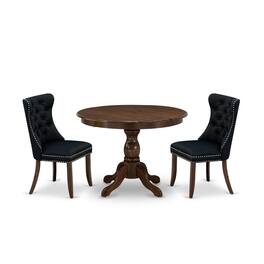 East West Furniture - 3 Piece Kitchen Table Set Consists of a Round Modern Dining Table - Black