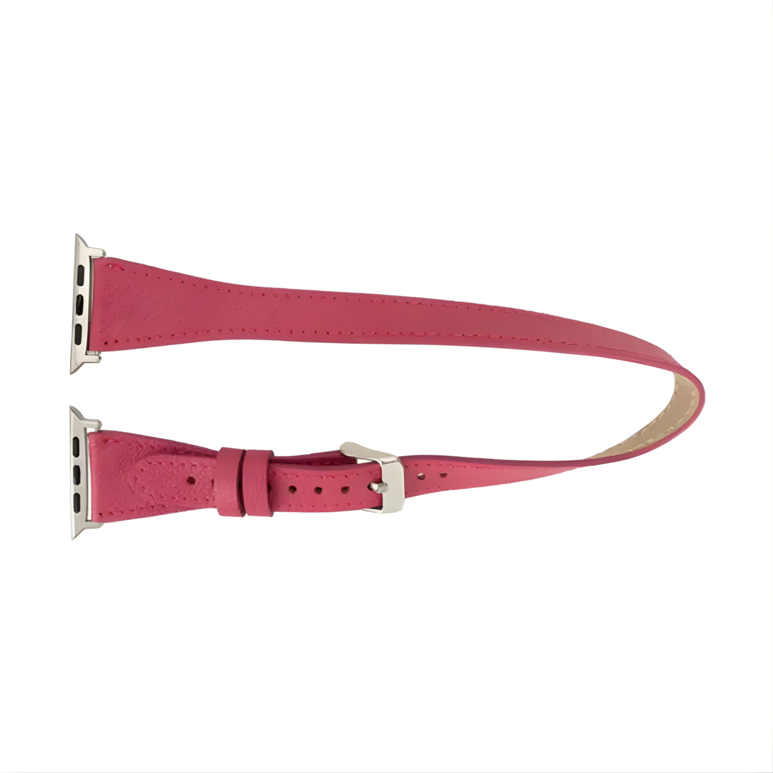 Kitcheniva - Premium Double Tour Leather Bands For Apple Watch Series 9 Ultra 2 And SE 45mm Fucshia - Fuchsia