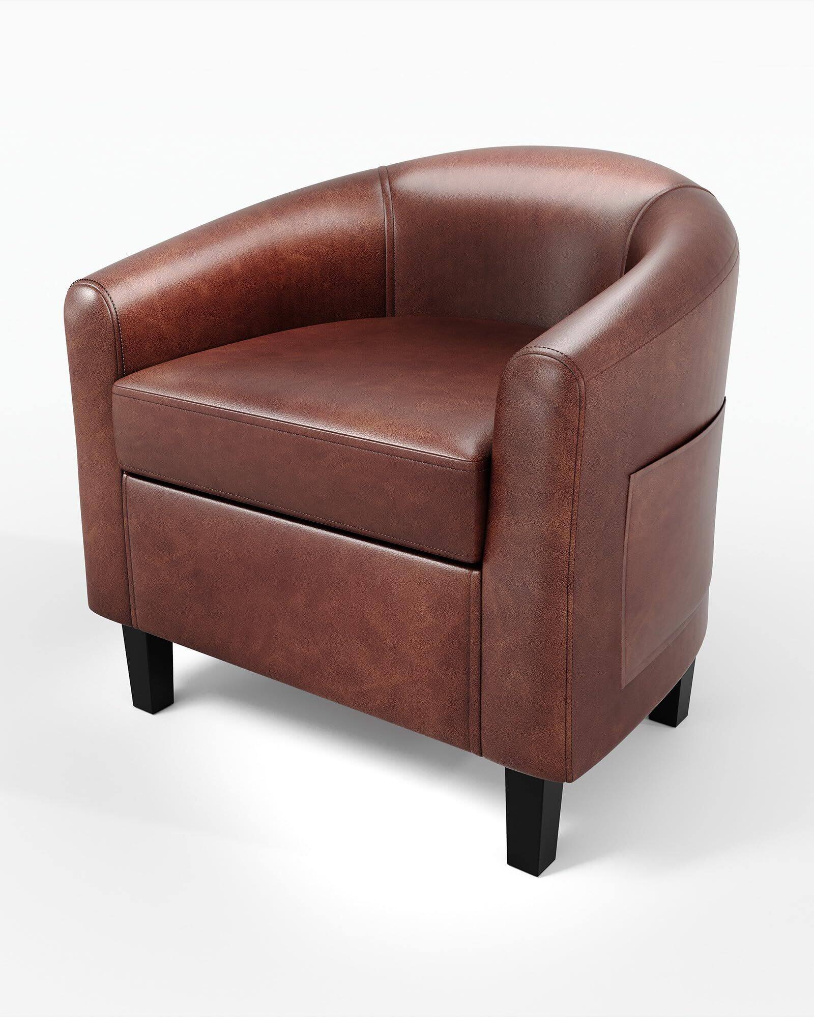 Front. Babevy - Accent Barrel Chairs Living Room Chairs Faux Leather Upholstered Club Armchairs with Soft Padded Seat - Brown.