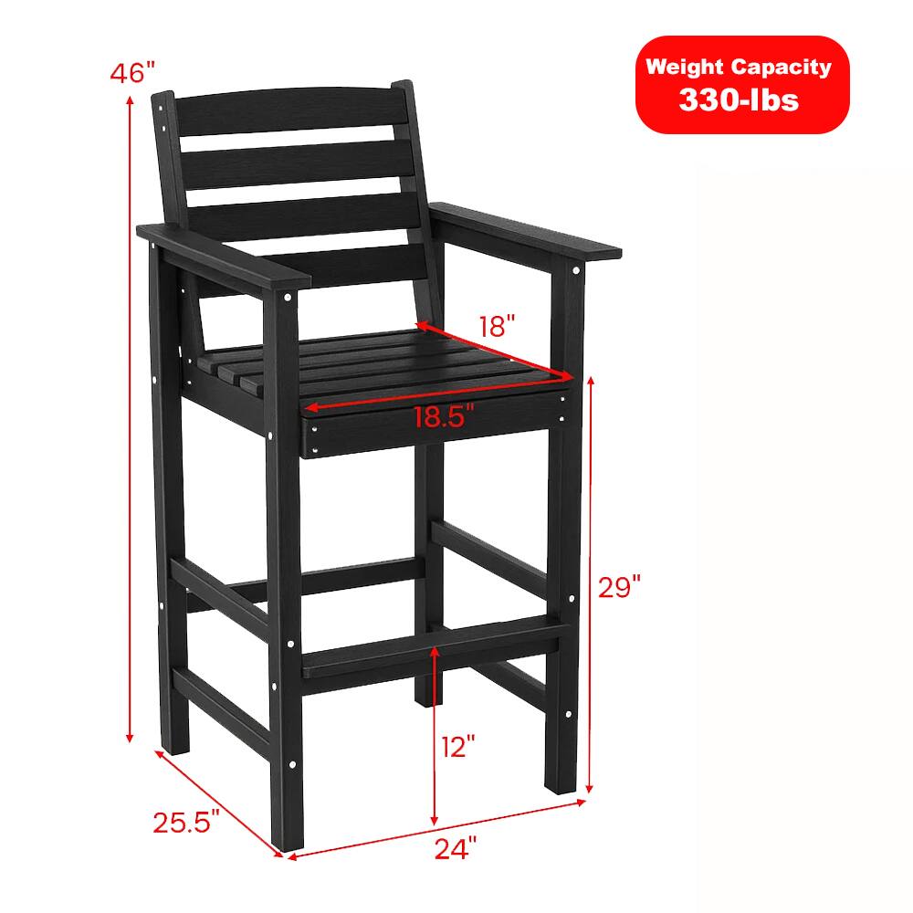 Left. Hivvago - Set of 2 HDPE Outdoor Bar Chairs with Extra-Wide Armrests for Patio Use - Black.