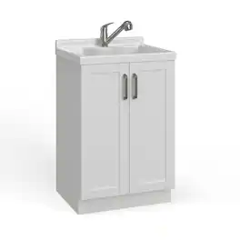 Simpli Home - Kyle All-in-One 24-inch ABS Utility Sink & Cabinet - Pure White