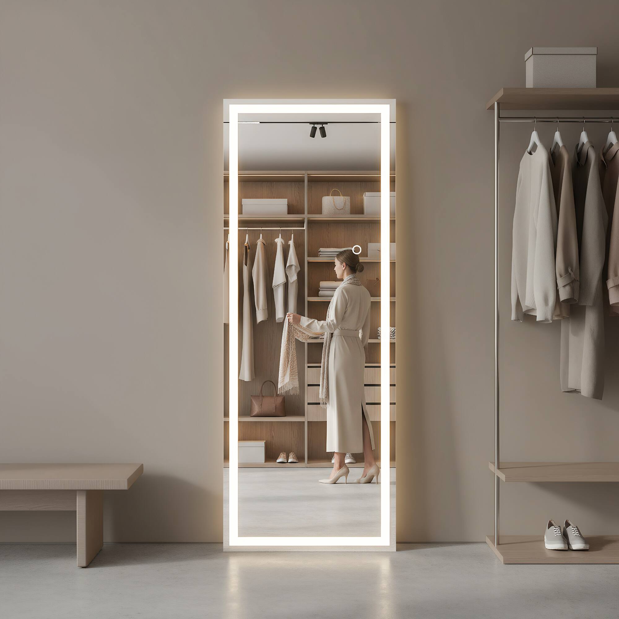 Front. Spaco - Spaco 65 x 24 Rectangle Frameless Full-Length Tempered Mirror with Adjustable 3-Color LED Light - Black.