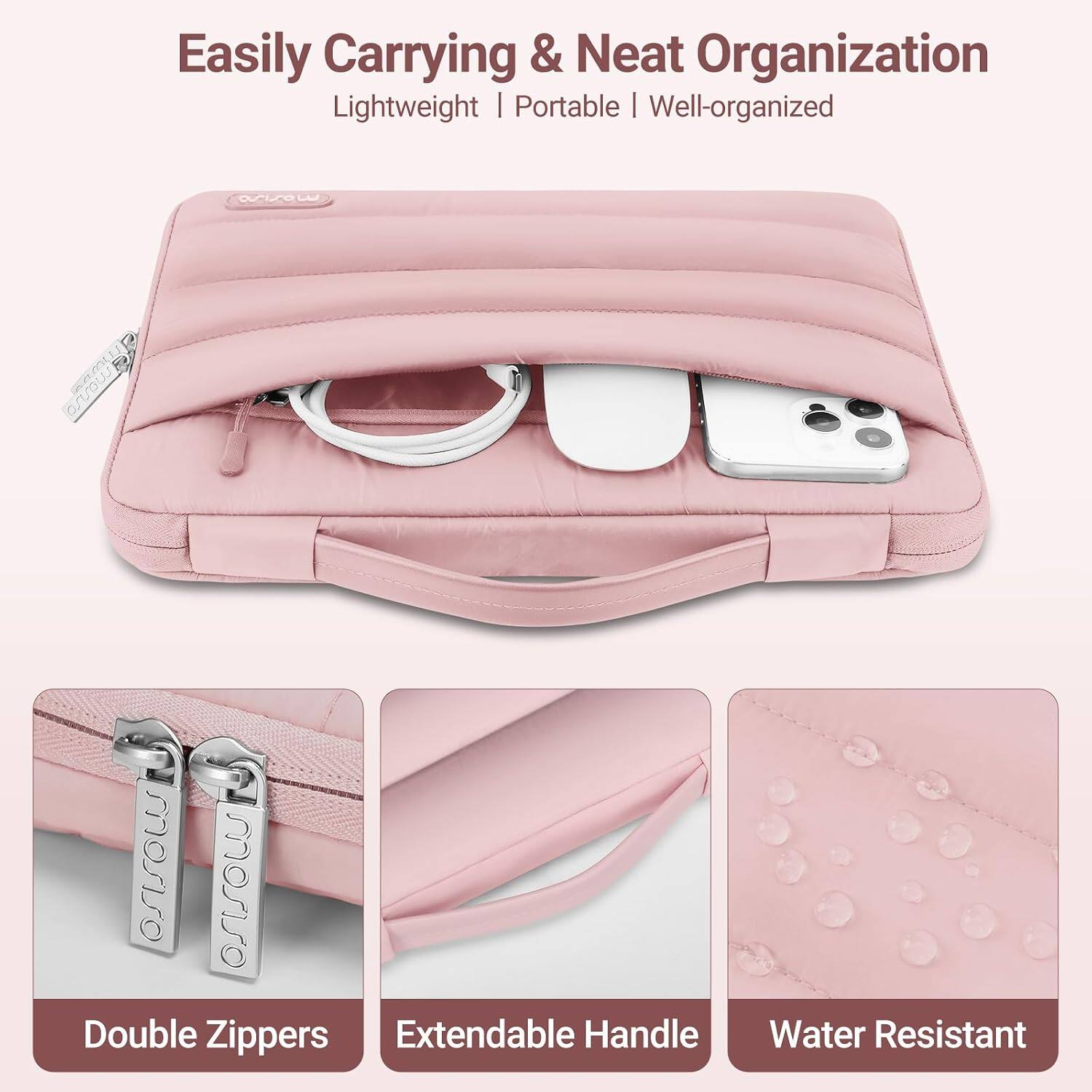 Easily Carrying & Neat Organization  
Lightweight | Portable | Well-organized  

Double Zippers  
Extendable Handle  
Water Resistant