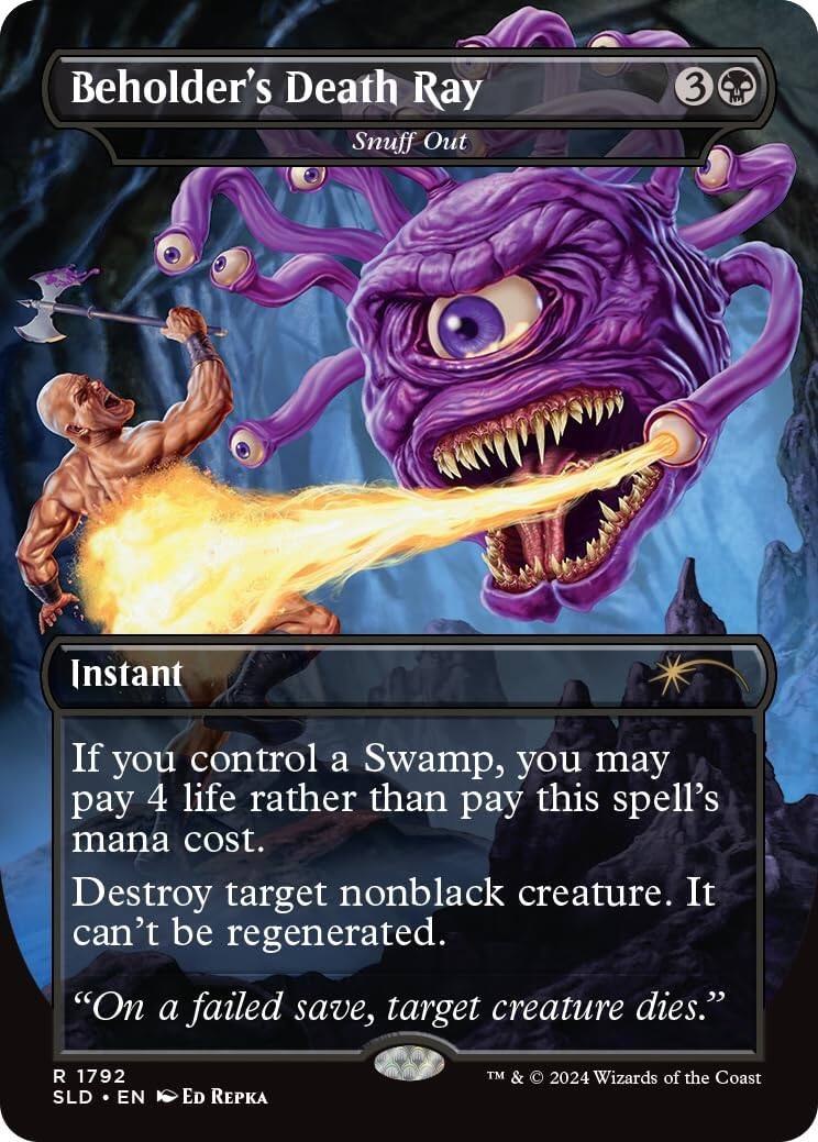 mtg dungeons and dragons card prices Wizards of The Coast Magic: The Gathering TCG: Secret Lair Dragons: Death is in the Eyes of the Beholder 2 Foil Bound to Castle Ravenloft by his own desire 40 Most Valuable Forgotten Realms