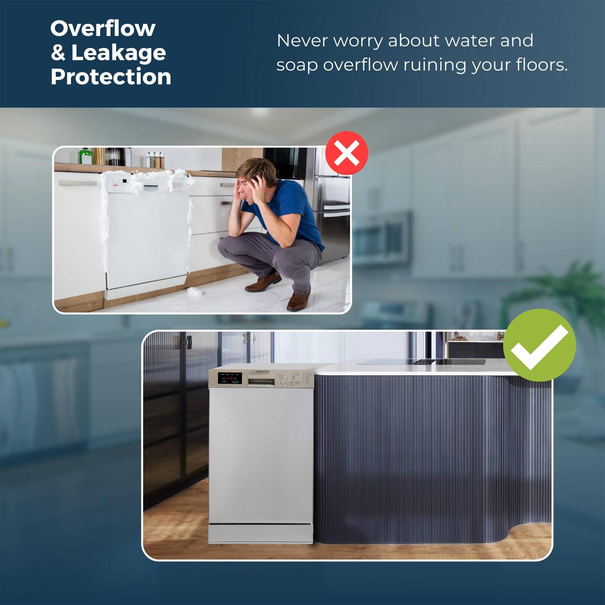 Overflow & Leakage Protection

Never worry about water and soap overflow ruining your floors.
