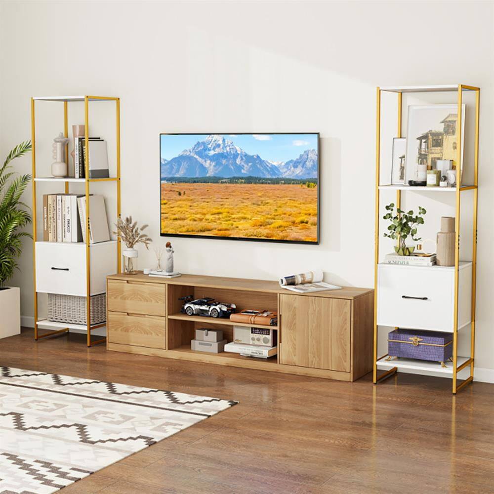 Back. Kadyn - Bookshelf, Storage Shelf, Bookcase,5-Tier Narrow Bookcase with 4 Open Shelves and Storage Drawer-White - White.