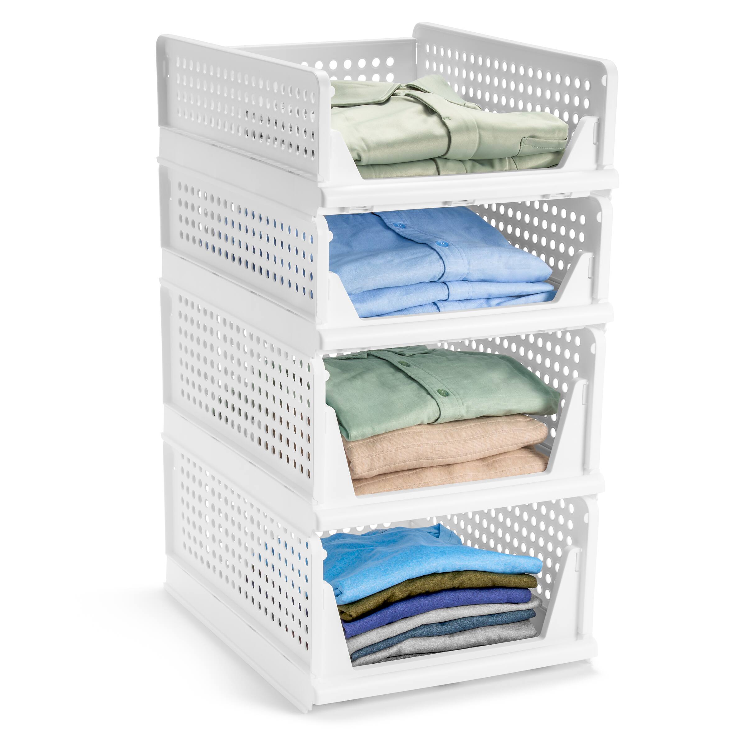 Front. Sorbus - Sorbus 4 Tier Open Front Plastic Stackable Baskets Stand - for closets, bedrooms, bathrooms, or pantries - White.