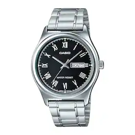 Casio - Men’s Black Dial Analog Watch with Day Date Stainless Steel Bracelet - MTP-V006D-1BUDF - Silver