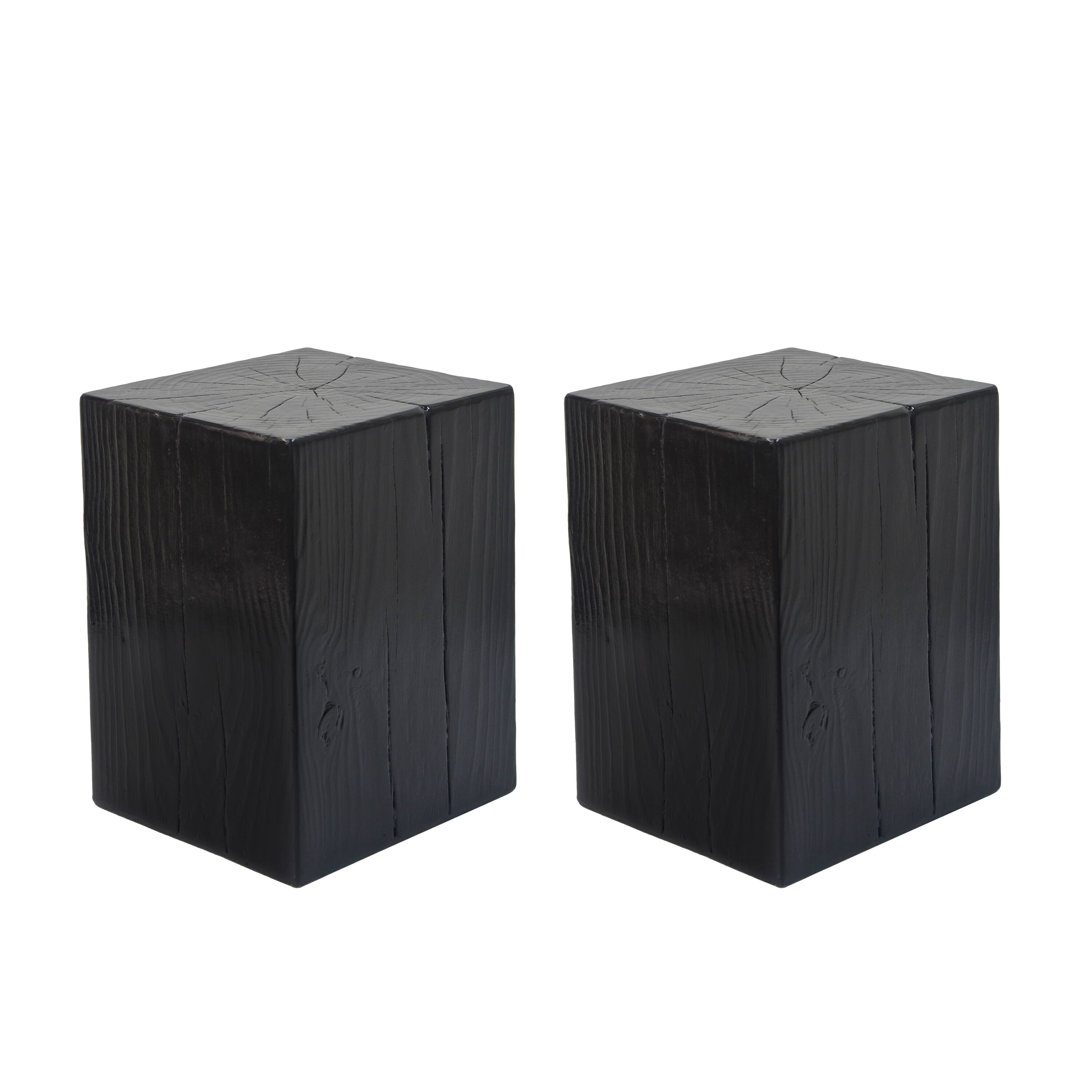 Alt View 4. APRILSOUL - Wood Look Square Column Mgo End Table H18 Wood Like Distressed Finish Indoor Outdoor Black - Black.