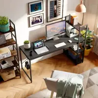 Bestier - Computer Desk with Adjustable Shelves and Reversible Bookshelf - 63" wide - Black - Front_Zoom
