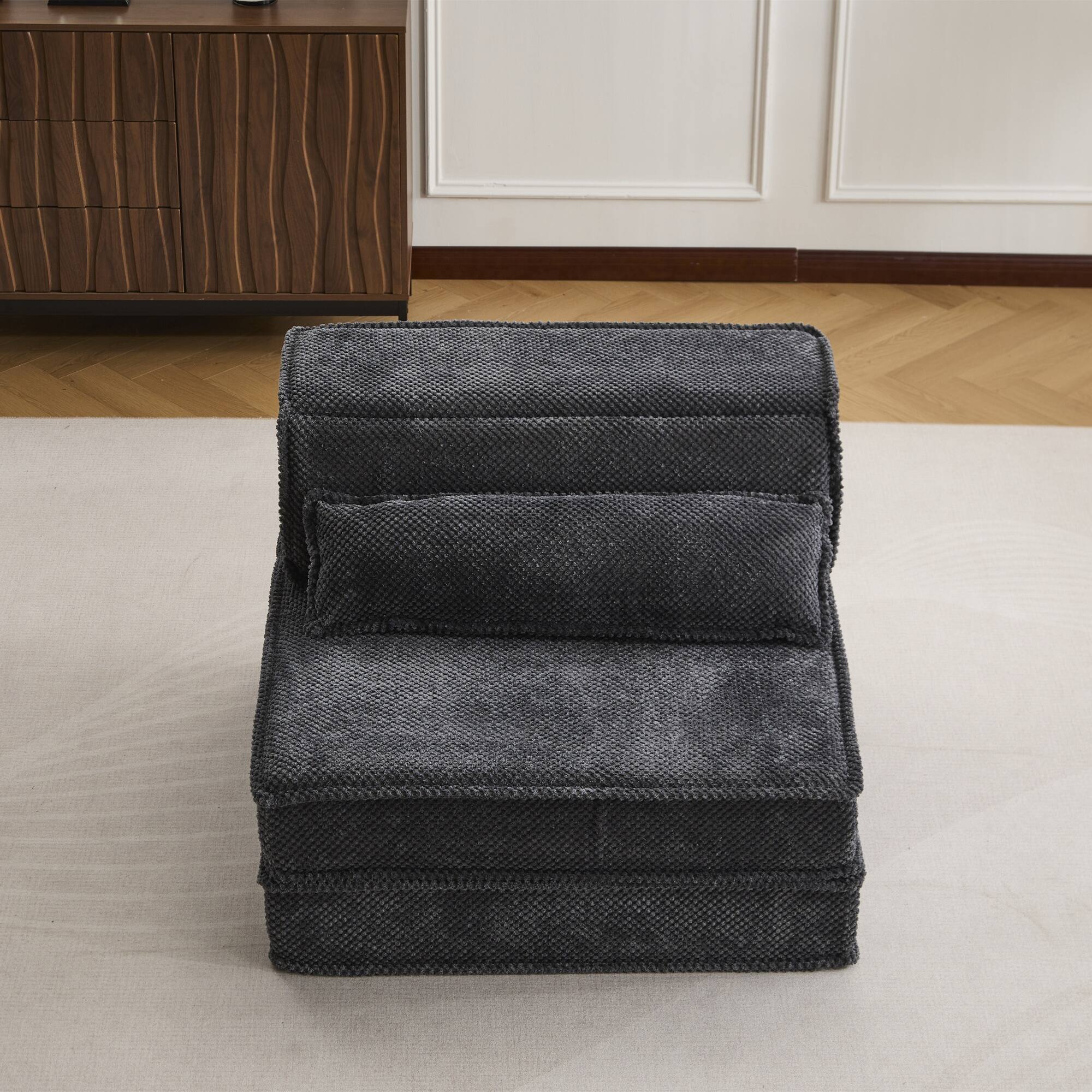 Left. Boyel Living - Convertible Foam Floor Lounge Chair with Pillow - Dark Grey.