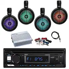 PYLE PYLE PYLE PYLE PYLE O MARINE WATTS PLMRA20 / SAC CALL BNDAMS IR PYLE FI I > > PLMRB29B2 sOW 875 : BT C 4 USB MIC AUX MUTE H - CLK 1 HI 2 INT a RPT 4 RDM S 3-10 10