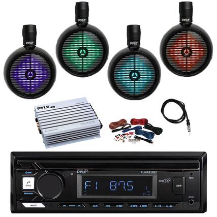 PYLE PYLE PYLE PYLE PYLE O MARINE WATTS PLMRA20 / SAC CALL BNDAMS IR PYLE FI I > > PLMRB29B2 sOW 875 : BT C 4 USB MIC AUX MUTE H - CLK 1 HI 2 INT a RPT 4 RDM S 3-10 10