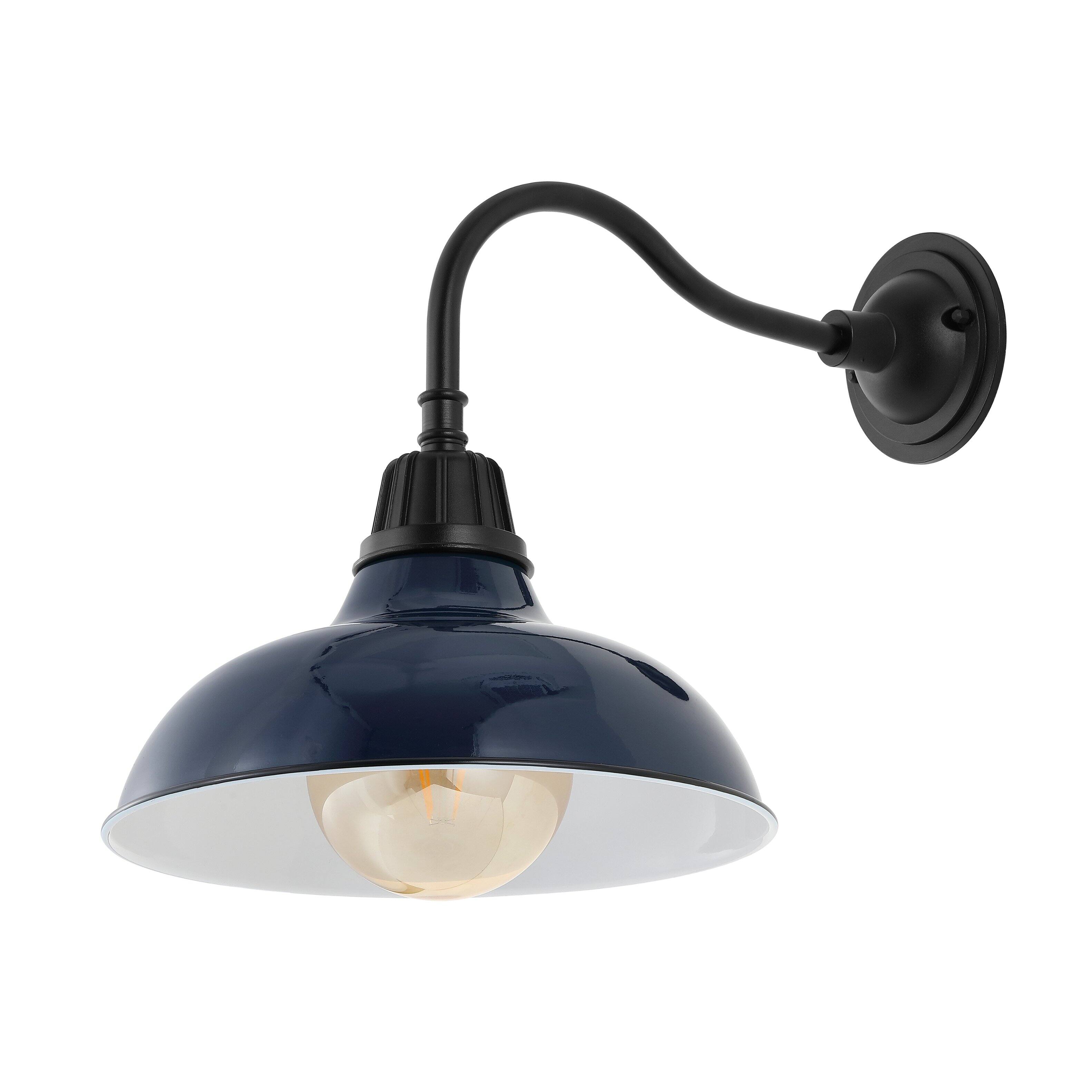 Alt View 5. Jonathan Y - Aurora 12.25" 1-Light Farmhouse Industrial Indoor/Outdoor Iron LED Gooseneck Arm Outdoor Sconce, Navy - Navy/Black.