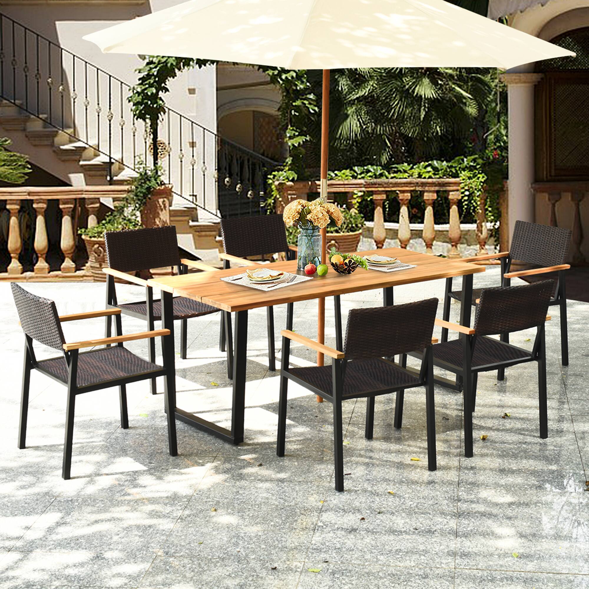 Alt View 3. Gymax - Gymax Patented 7PCS Patio Garden Dining Set Outdoor Dining Furniture Set w/ Umbrella Hole - Black.