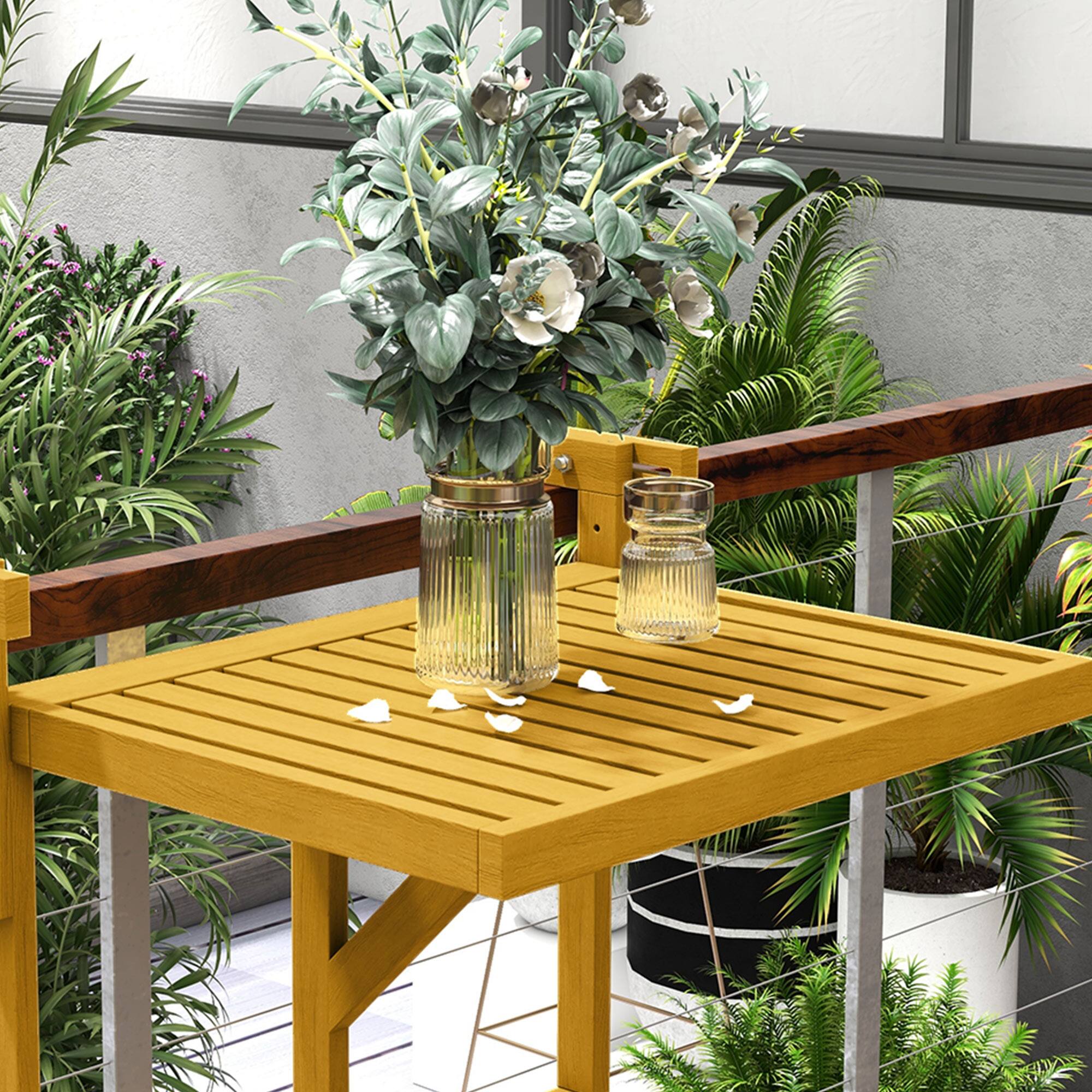 Alt View 7. Outsunny - Balcony Railing Table, Outdoor Folding Hanging Table / Desk, Space Saving 4 Height Adjustable Wood Balcony Bar Table - Natural Wood.