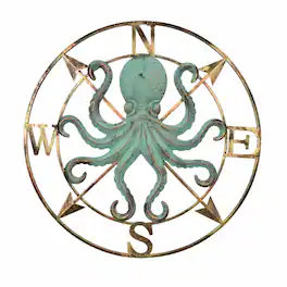 Zeckos - 28 Inch Metal Octopus Compass Rose Wall Sculpture Bronze Nautical Decor - Aqua