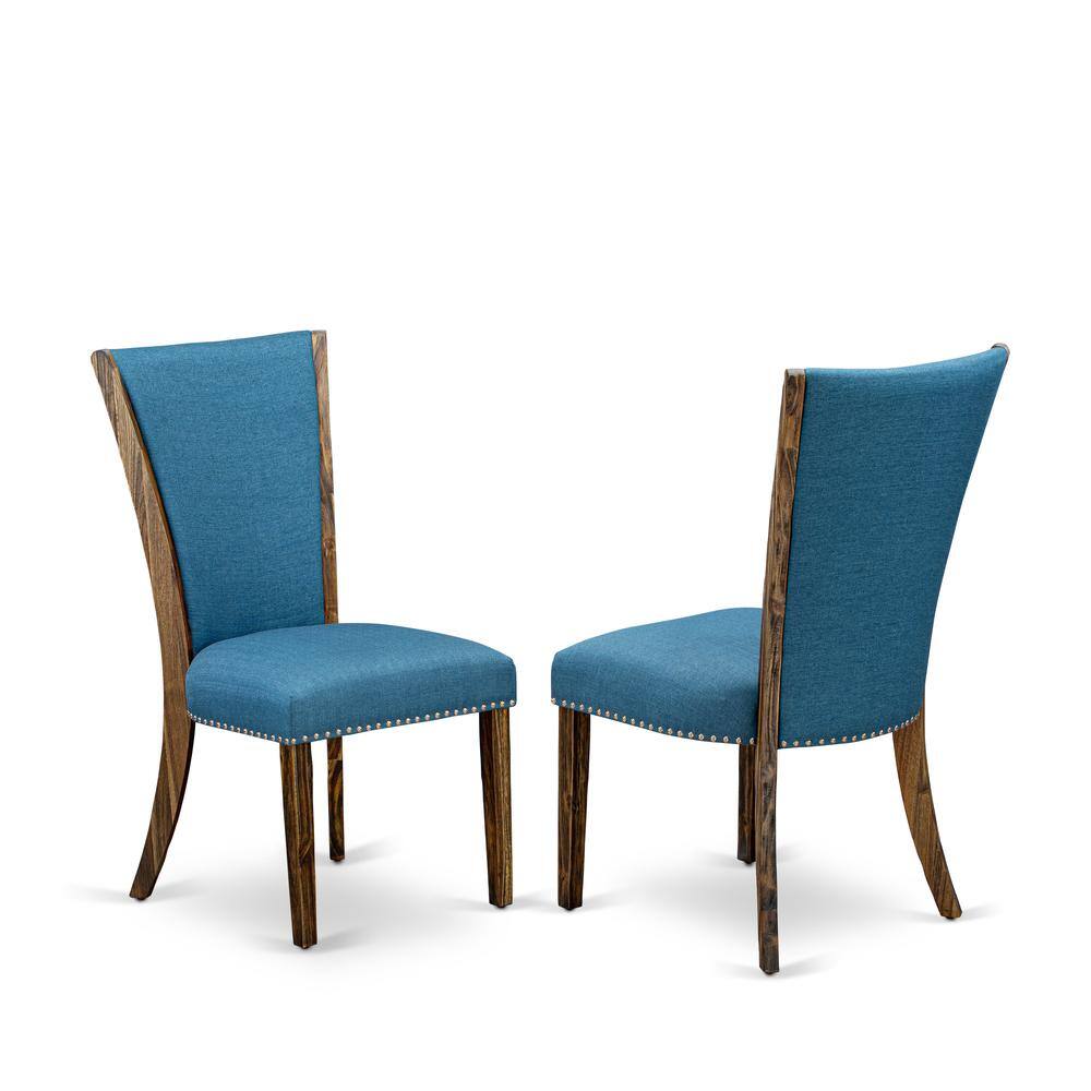 Front. East West Furniture - Set of 2 - Upholstered Chair- Dining Chair Includes Distressed Jacobean Wood Frame with Blue Linen Fabric Seat - Brown.