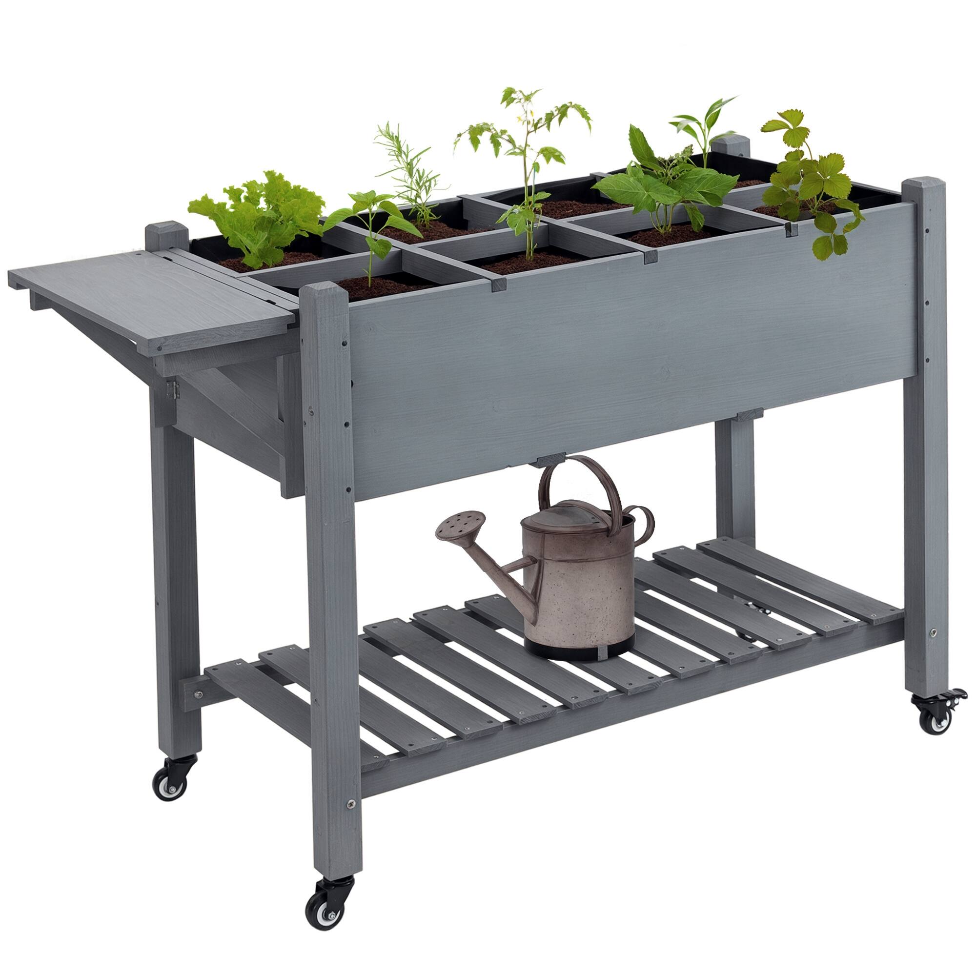 Front. Outsunny - Raised Garden Bed Planter Box w/ 8 Grow Grids - Gray.