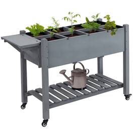 Outsunny - Raised Garden Bed Planter Box w/ 8 Grow Grids - Gray