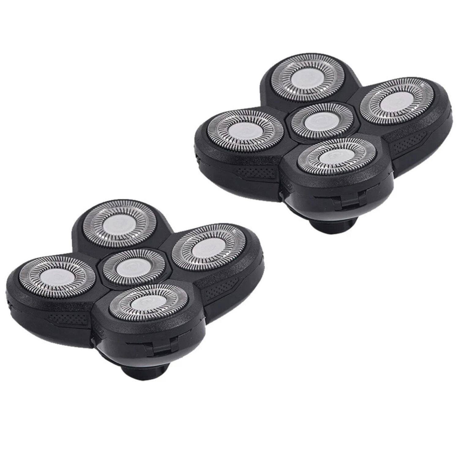 Front. Stock Preferred - 2PCS 5-Blade Floating Shaver Head Replacement for 4D Rotary Men’s Electric Razor – Waterproof.