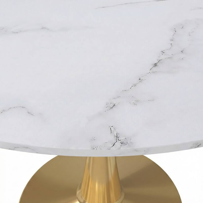 Alt View 4. LeisureMod - Bristol 40" Round Modern Dining Table, Sintered Stone/MDF Top - Minimalist Pedestal Base with Floor Protection - MDF - Marbled White.