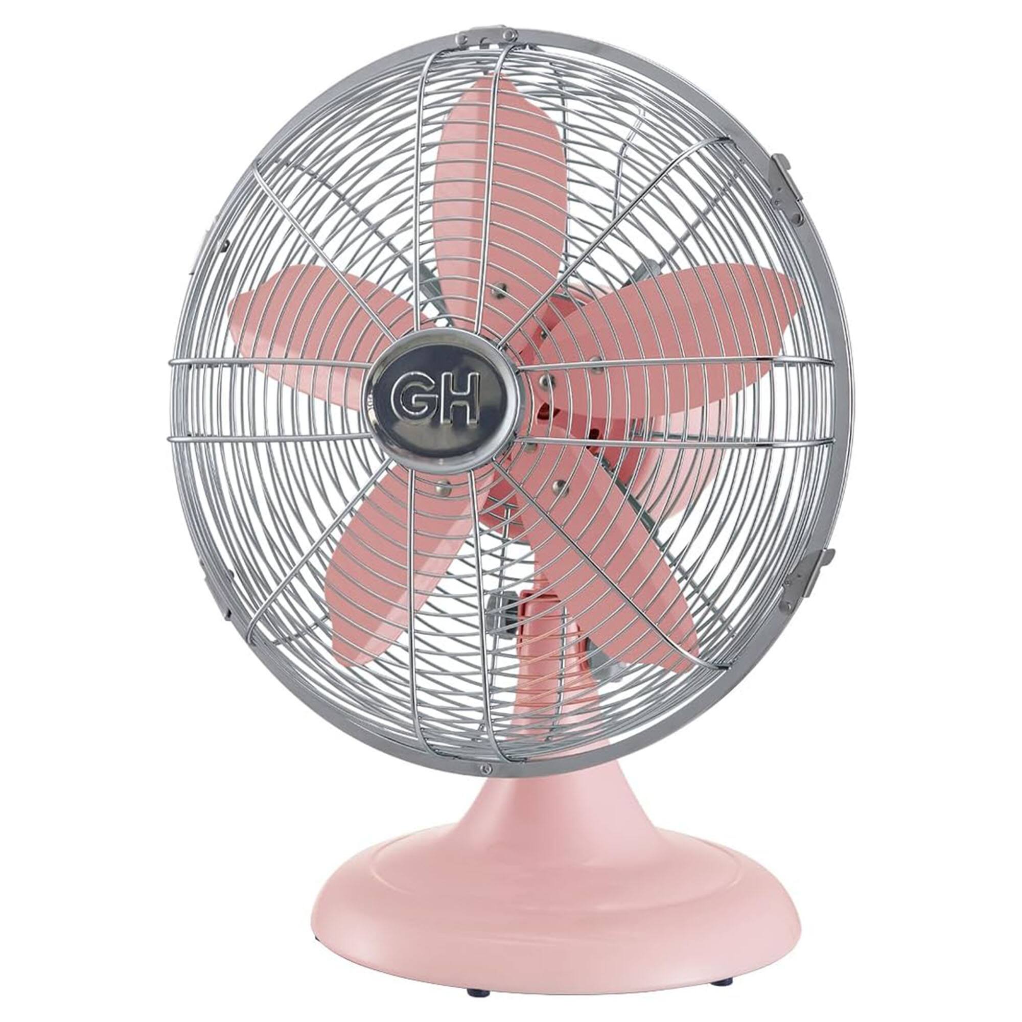 Front. Good Housekeeping - Good Housekeeping All-Metal Oscillating Retro Desk Table Fan, 12 Inch, Pink - Pink.