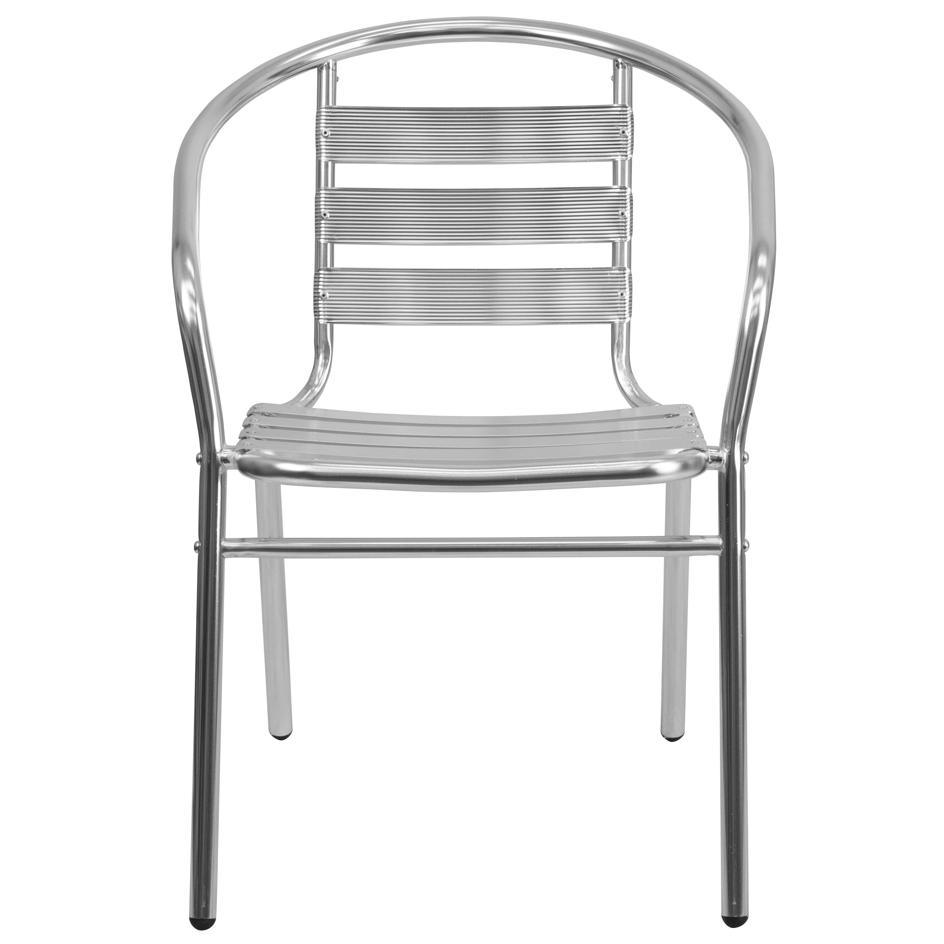 Alt View 3. Emma + Oliver - 4 Pack Aluminum Commercial Indoor-Outdoor Restaurant Stack Chair with Triple Slat Back - Aluminum.