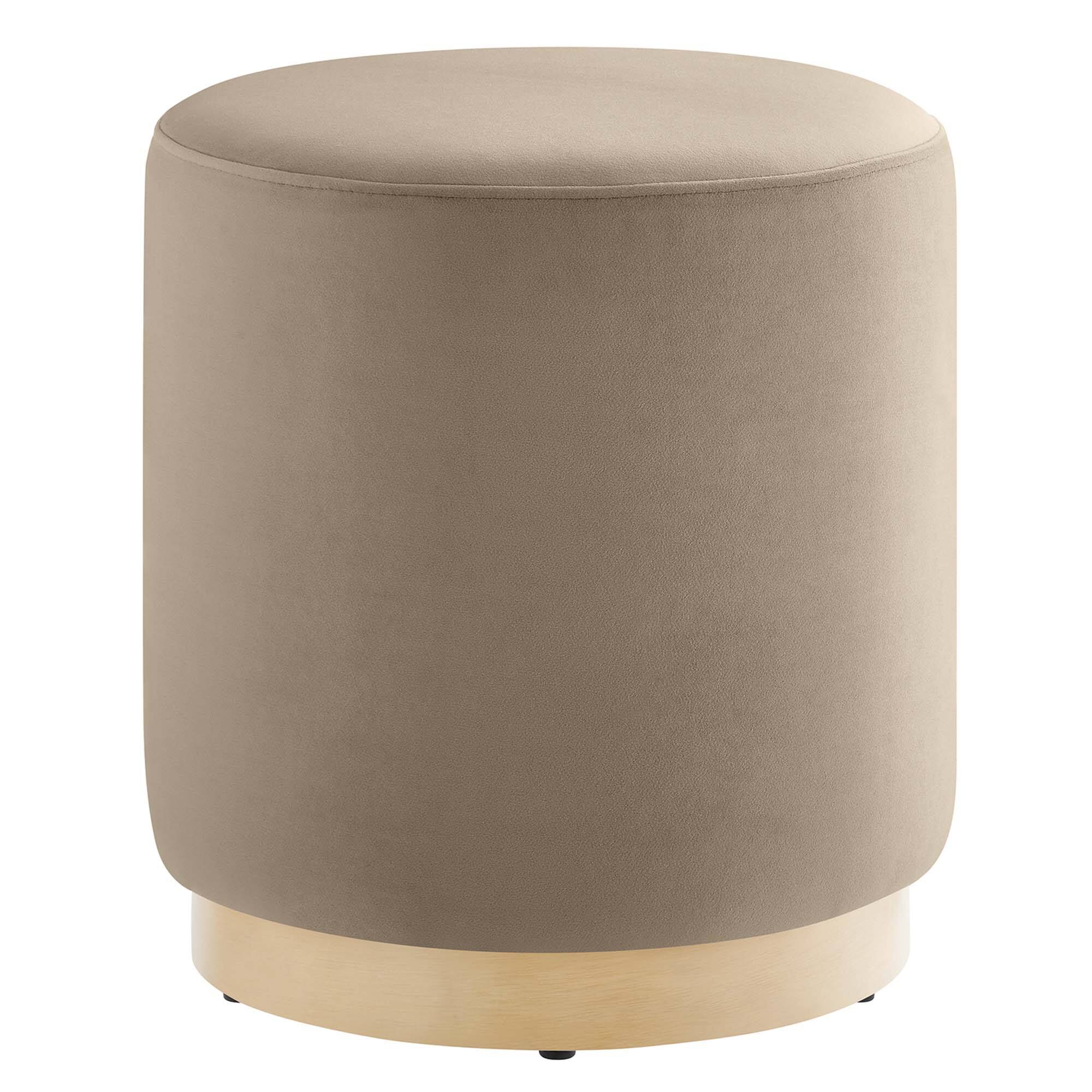 Angle. Modway - Tilden 16" Round Performance Velvet Upholstered Ottoman by Modway - Taupe Natural.