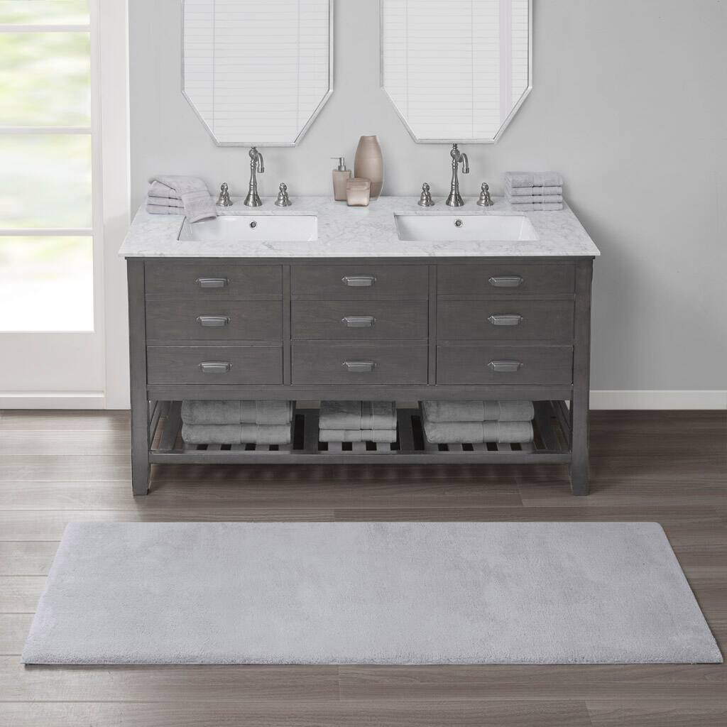 Front. APRILSOUL - Spa Marshmallow Bath Rug Quick Dry Microfiber Oeko Tex Certified - Gray.
