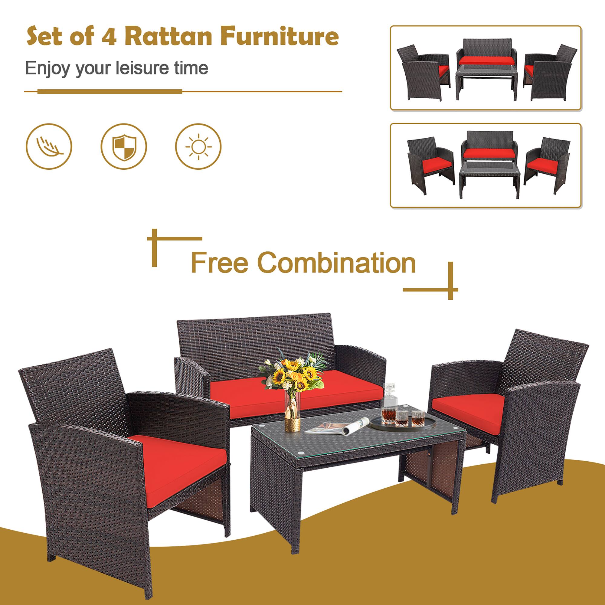 Set of 4 Rattan Furniture, Enjoy your leisure time, Free Combination