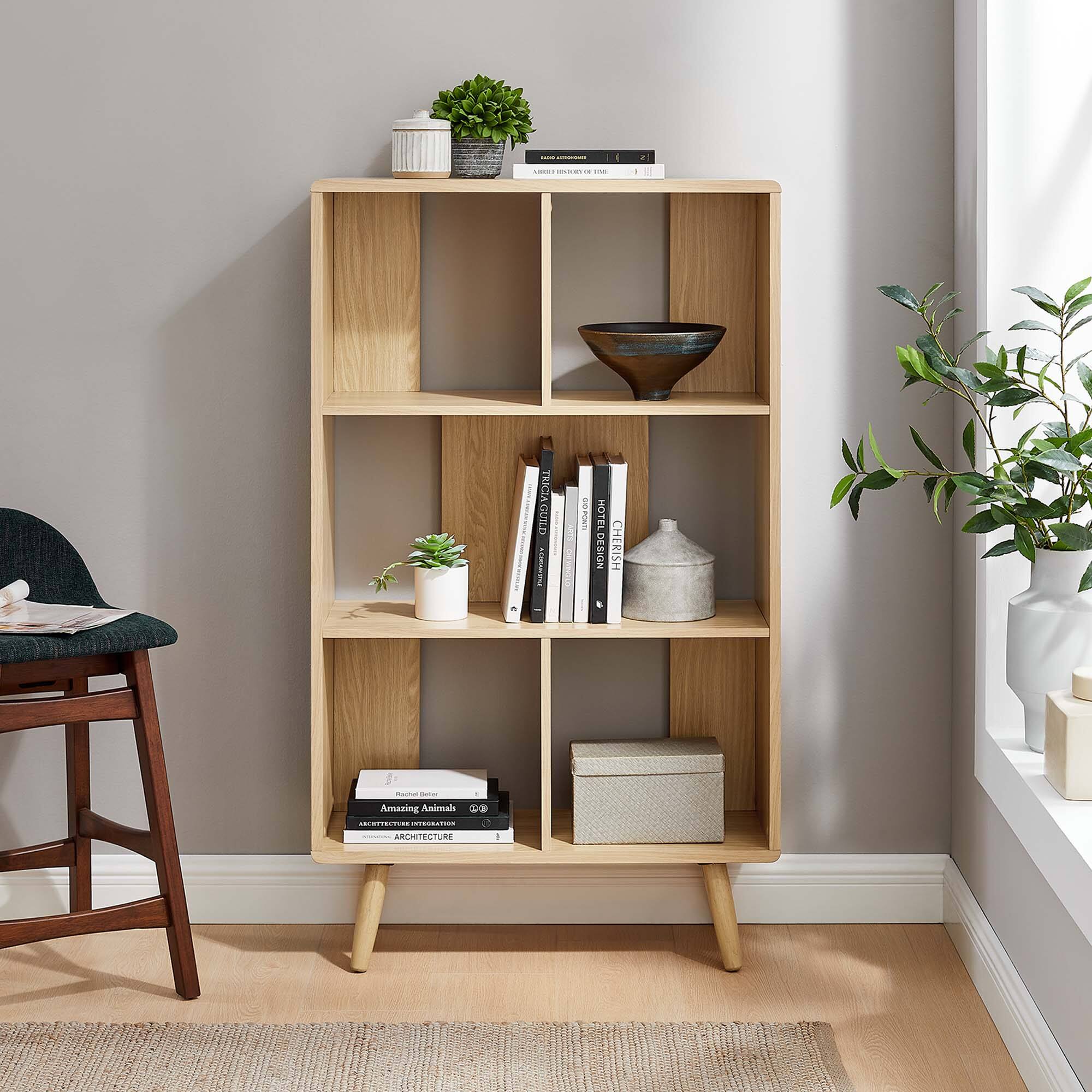Transmit 5 Shelf Wood Grain Bookcase by Modway - Oak