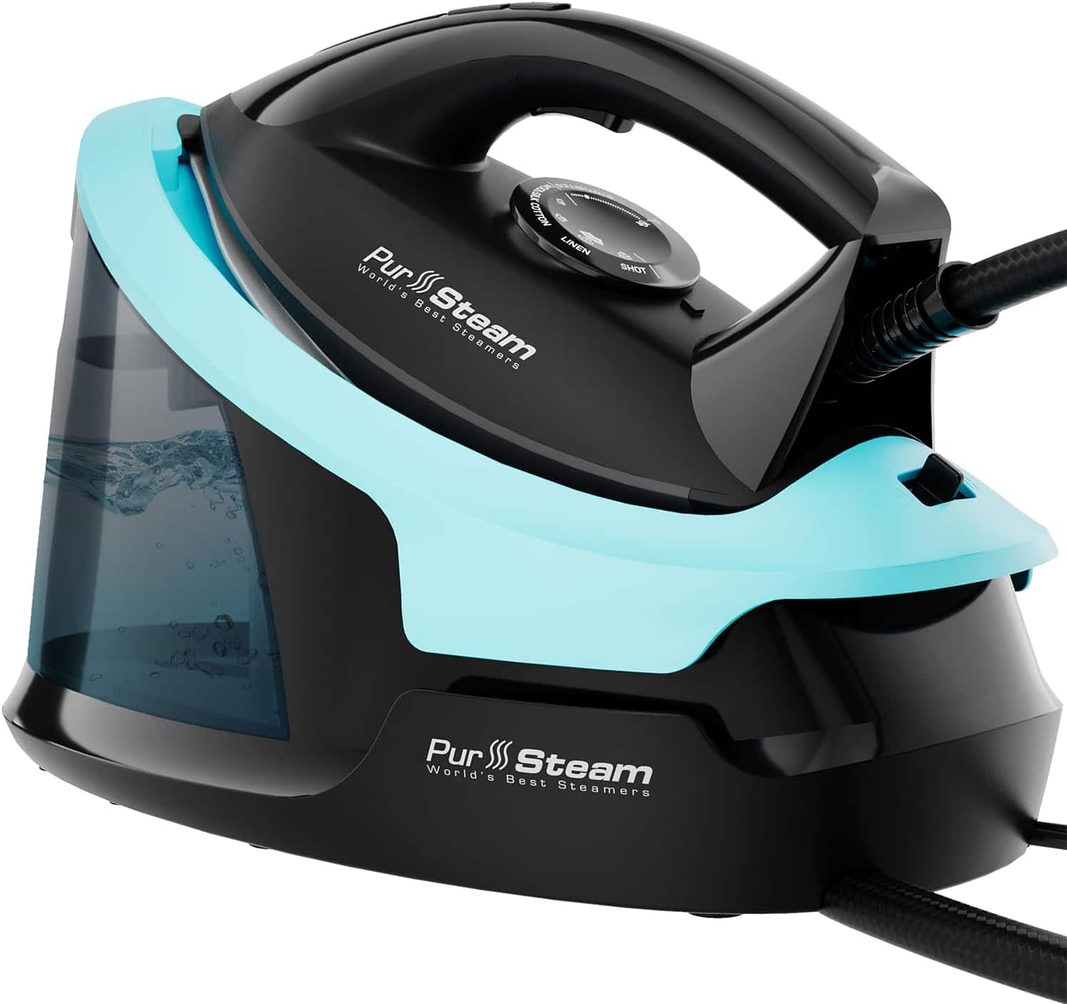 PurSteam - Steam Station Max Ceramic Soleplate Steam Iron for Clothes 1500W, Removable Water Tank, Fast Heating, Auto Shut-Off - Black