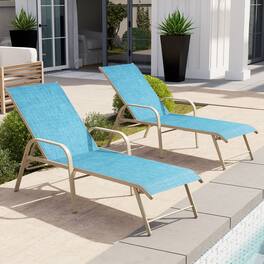 Crestlive Products - Outdoor Lounger Aluminum Adjustable Chaise Lounge Chairs with Arms (Set of 2) - Blue