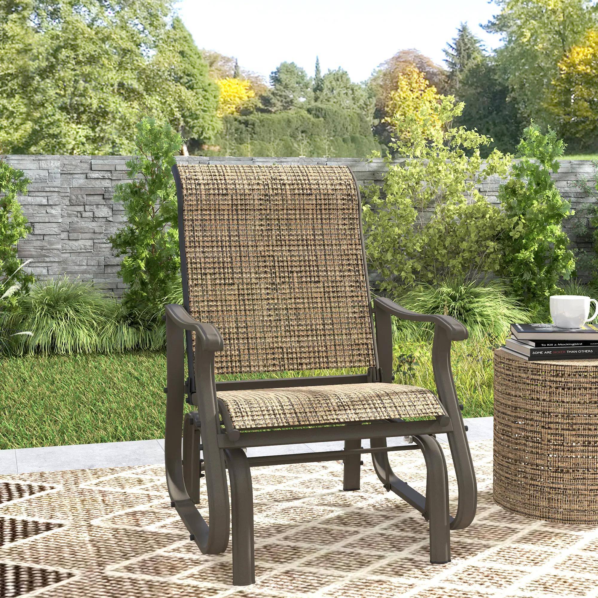 Left. Resenkos - Resenkos Mesh Swing Seat Glider, Steel Frame, Patio Chair, Garden Porch, Comfortable Relaxing ,Light Mixed Brown - Light Mixed Brown.
