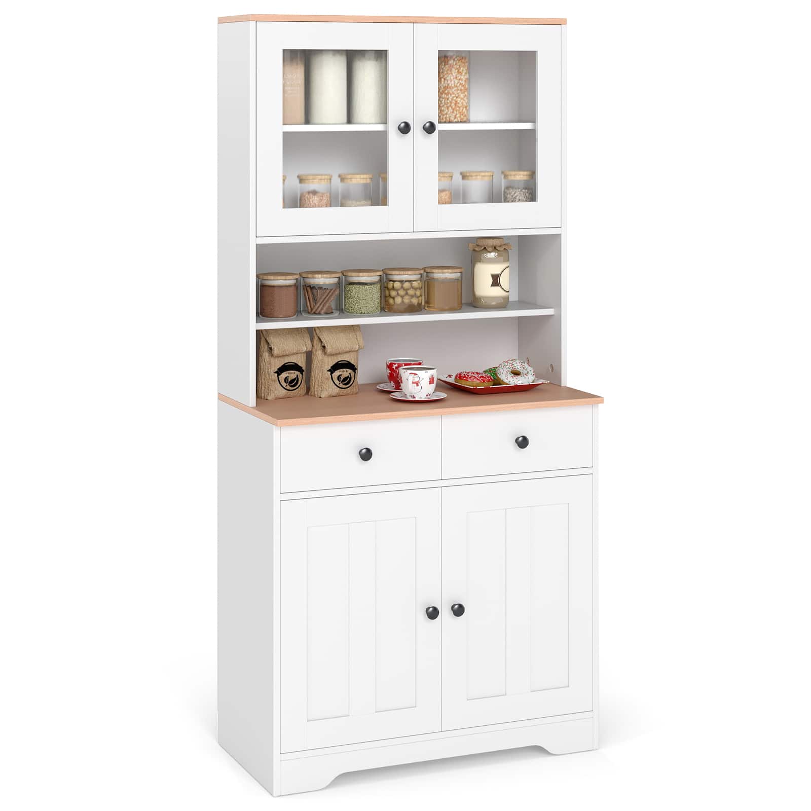 Gymax - Pantry Cabinet 67'' Tall Kitchen Floor Cabinet w/ 2 Removable Shelves 2 Drawers - White price history on PriceWatchPro