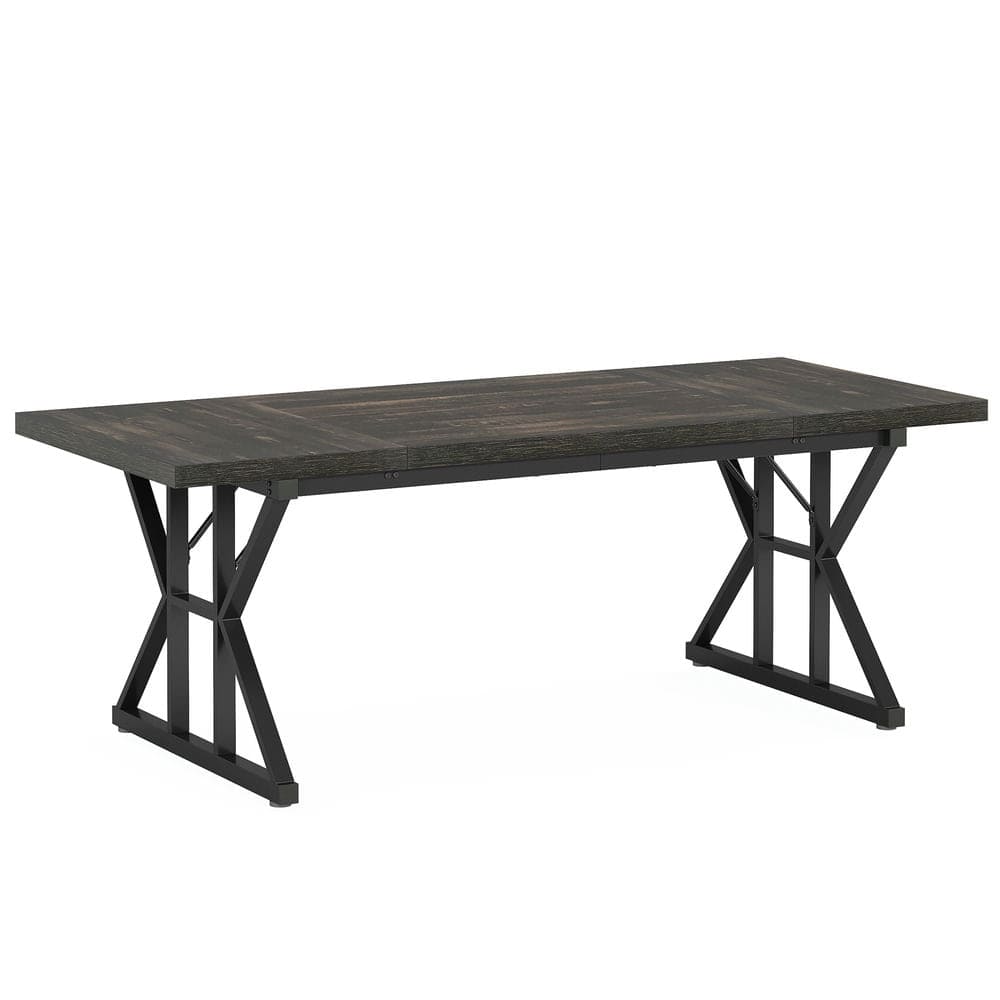 Kadyn - End Table,Dining Table, Living Room Table,Wood Dining Table, Farmhouse 70.8" Kitchen Table for 6 People, Oak - Black