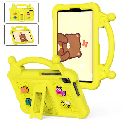 Front. Dteck - Kids Case for Samsung Galaxy Tab A11 / A9 8.7 inch Tablet, Cute Shockproof Handle Grip Stand Shell with DIY Accessories - Yellow.