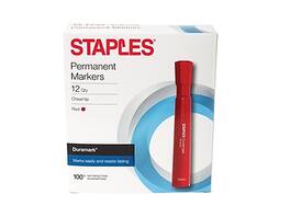 Staples - DuraMark Permanent Markers, Medium Point, 12/Pack - Red