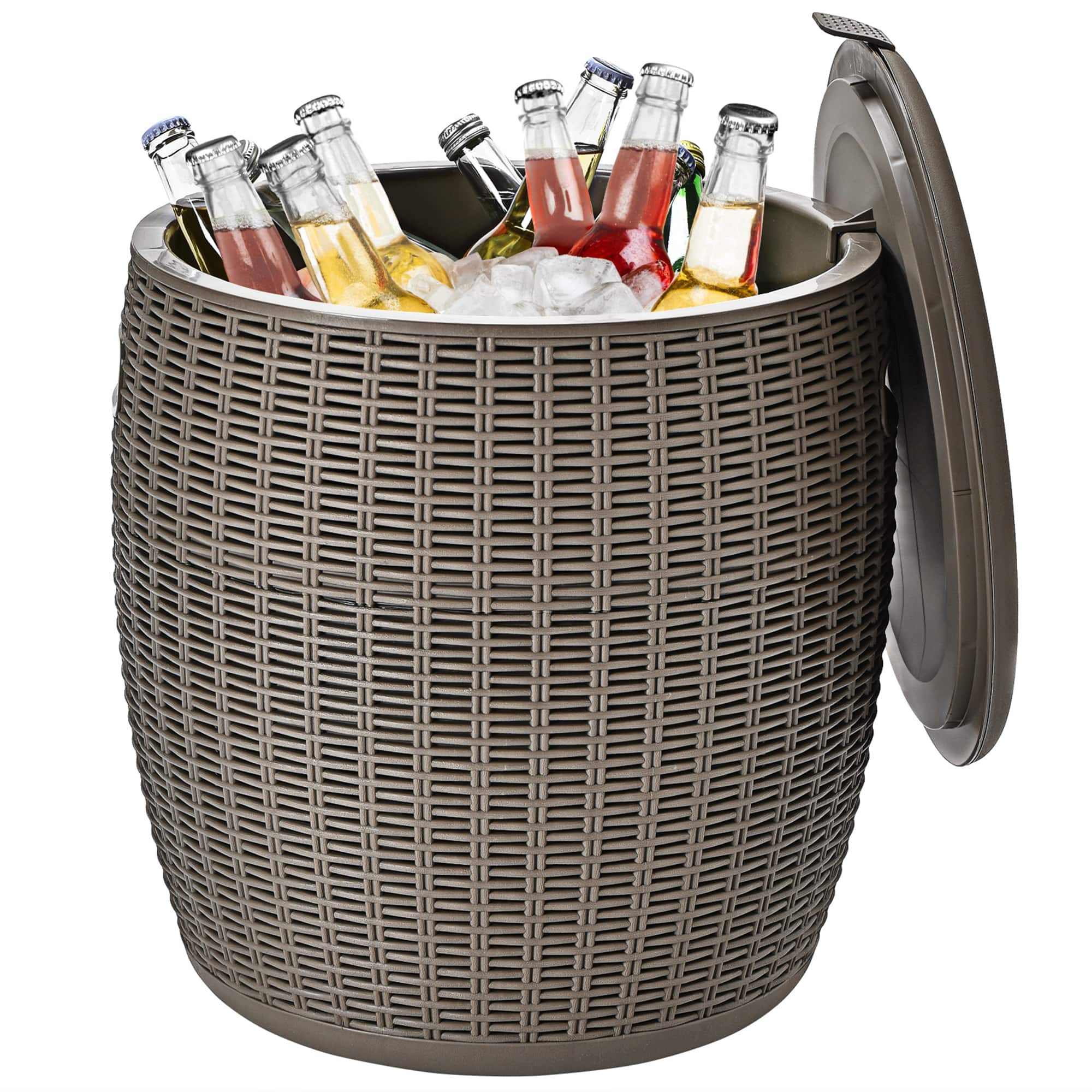 Gymax - 9.5-Gal Patio Ice Cooler Bucket Cool Bar Table Cocktail Side Table w/ Lid - Brown price history on PriceWatchPro