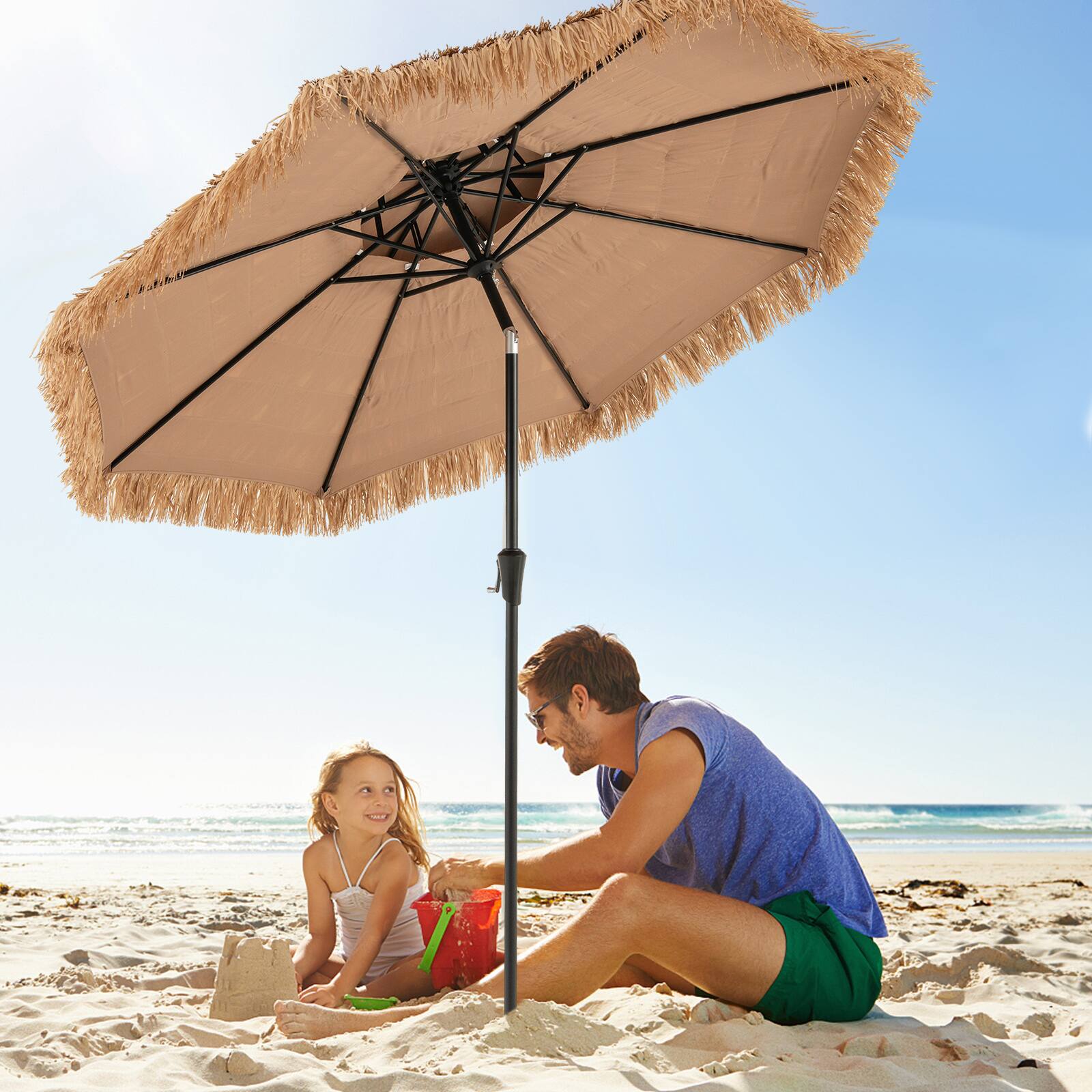 Alt View 1. Gymax - Gymax 8.8 FT Hawaiian Style Umbrella Thatched Tiki Umbrella w/8 Ribs Sun-proof Fabric - Natural.