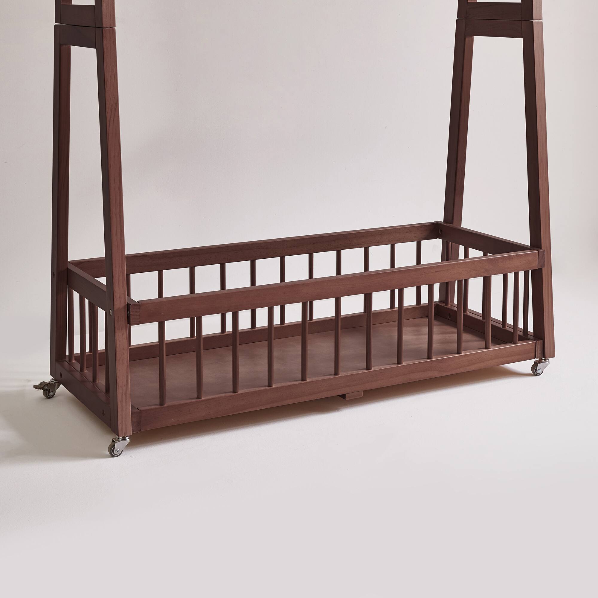 Alt View 6. LUCKY ONE - Solid Wood Freestanding Clothing Garment Rack with Lockable Wheels - Walnut.