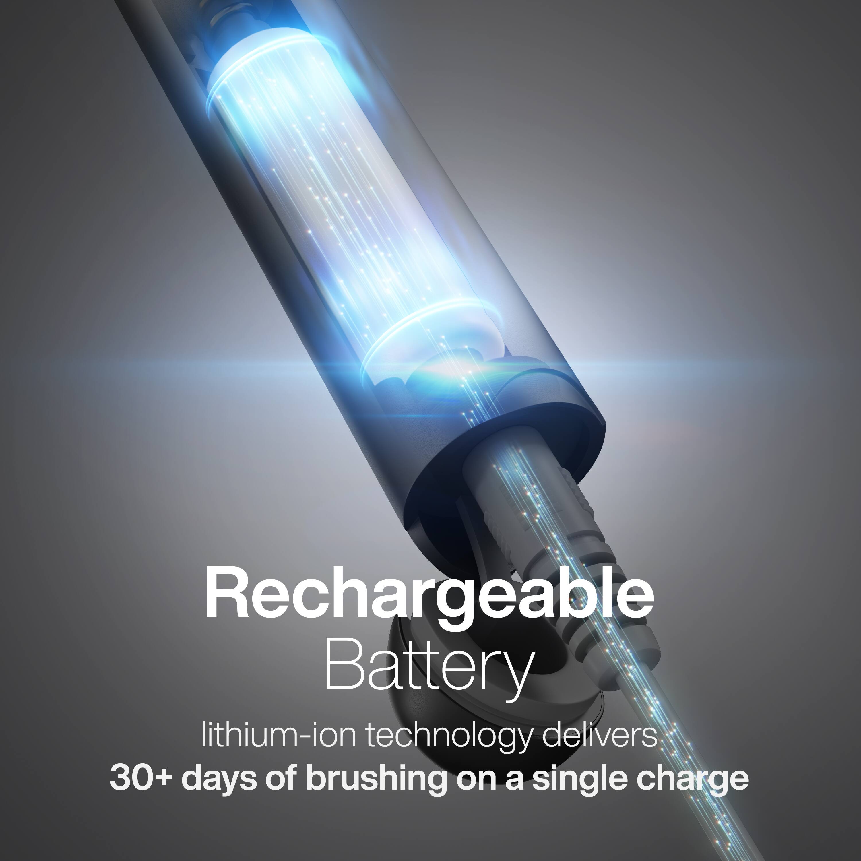 Rechargeable Battery  
lithium-ion technology delivers 30+ days of brushing on a single charge